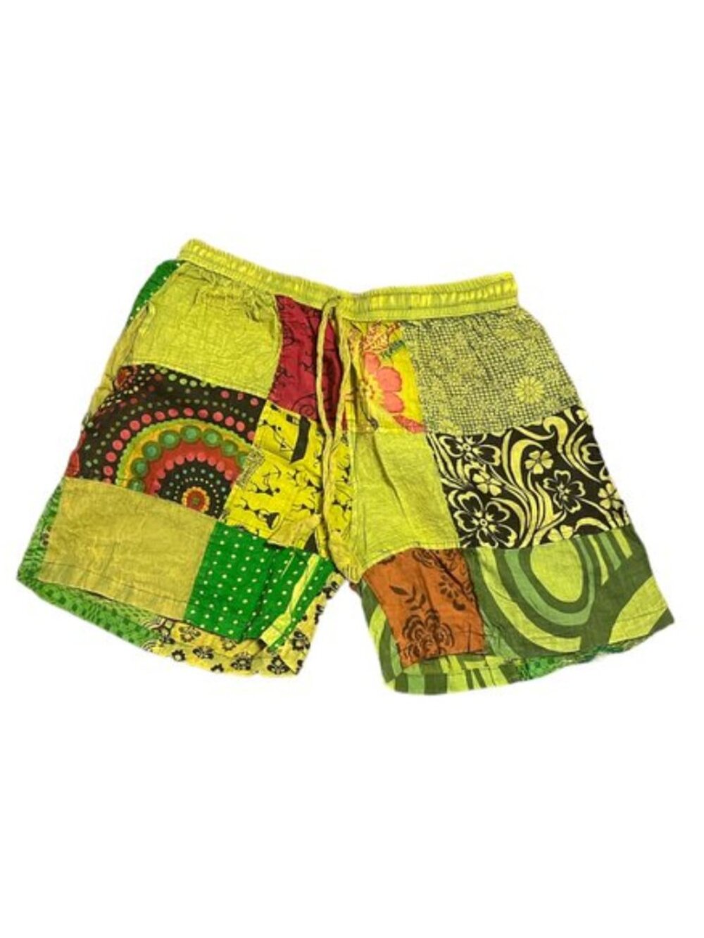 Kathmandu Imports cotton patchwork elastic waist shorts, green tones NWT